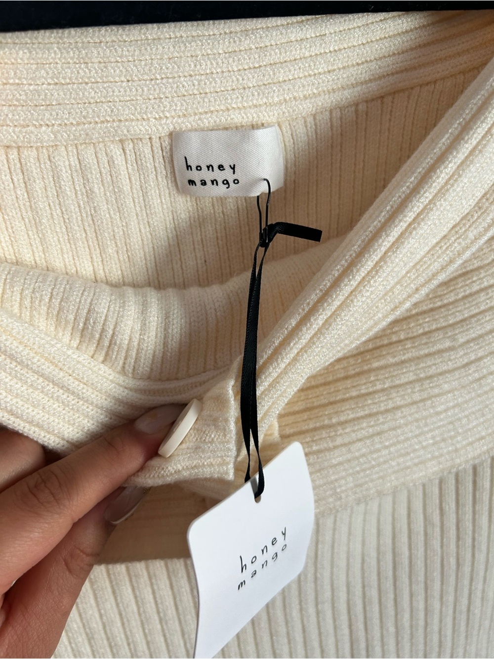 Off-Shoulder Ribbed Knit Sweater - Cream - Picture 6 of 9
